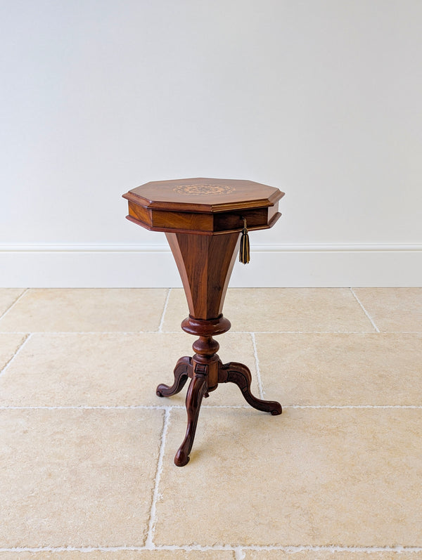 Antique Victorian Walnut Octagonal Sewing Table c.1860