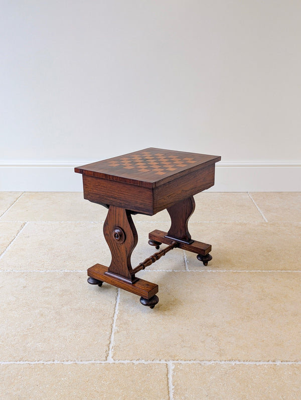 Antique Victorian Rosewood Games Table with Chess Table Top c.1890