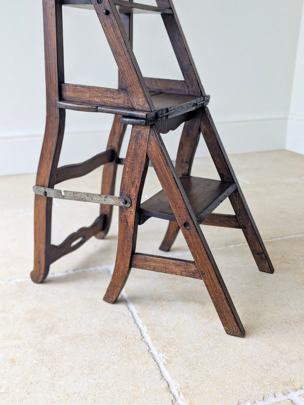 Antique Victorian Oak Metamorphic Library Chair / Steps c.1895