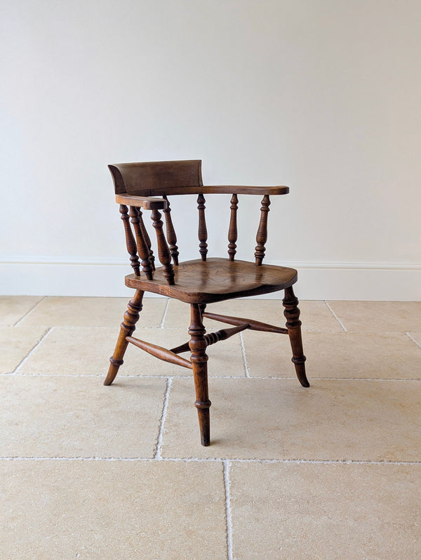 Antique Late Victorian Elm & Beech Captain's Desk Chair c.1880