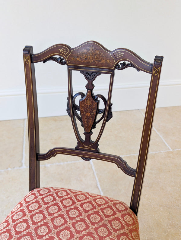 Pair of Antique Edwardian Sheraton Revival Mahogany Salon Chairs c.1905