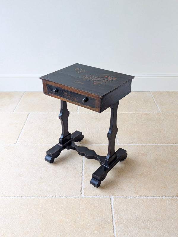 Antique Regency Ebonised Chinoiserie Work Table c.1830