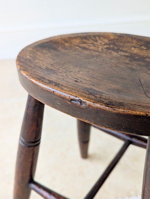 Antique Mid-Victorian English Oak Country Stool c.1860