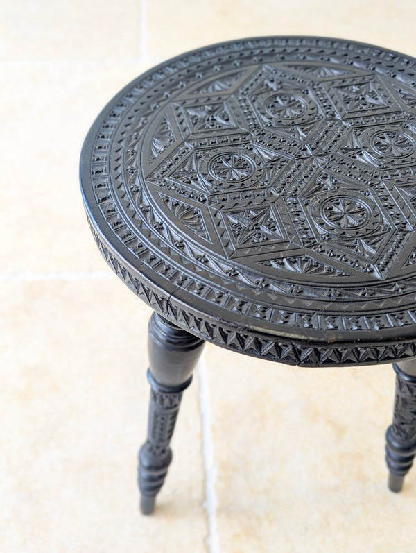 Antique Victorian Ebonised Chip-Carved Occasional Table c.1890