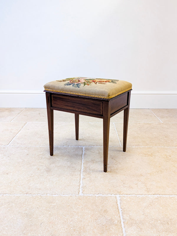 Antique Edwardian Inlaid Mahogany Piano Stool by Jas Shoolbred c.1905
