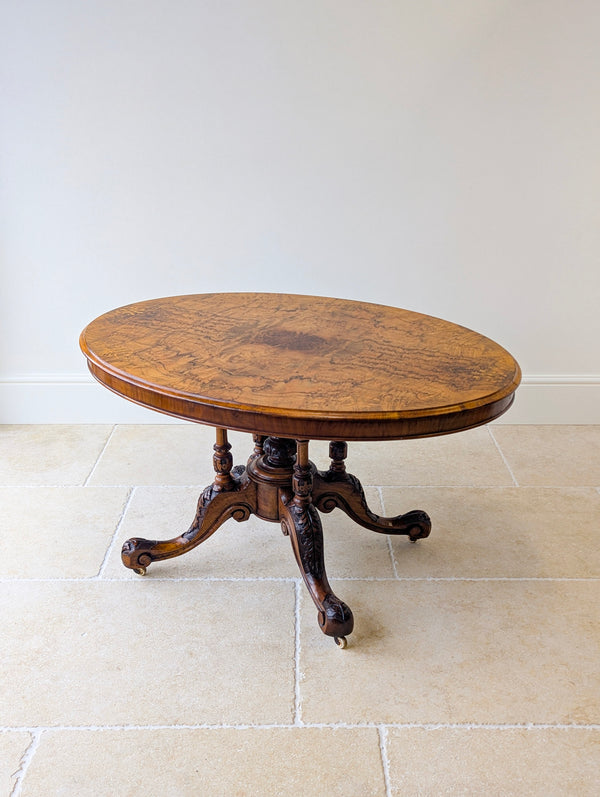 Antique Victorian Burr Walnut Tilt-Top Centre Table c.1860