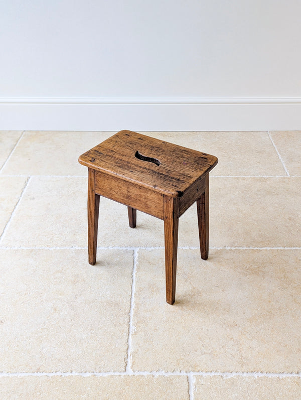 Antique Late 19th Century Country Oak Stool