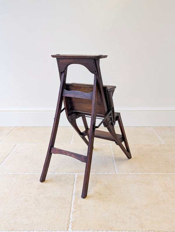 Antique Victorian Oak Arts and Crafts Metamorphic Library Chair / Steps c.1895