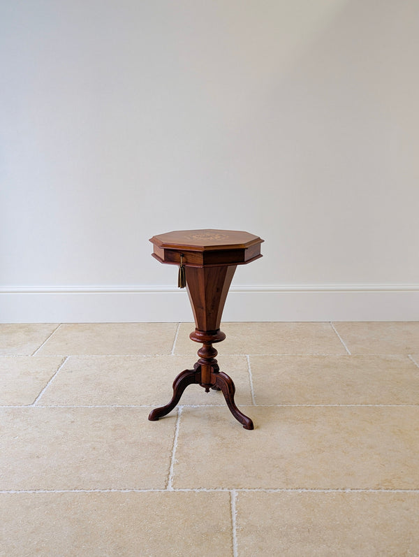 Antique Victorian Walnut Octagonal Sewing Table c.1860