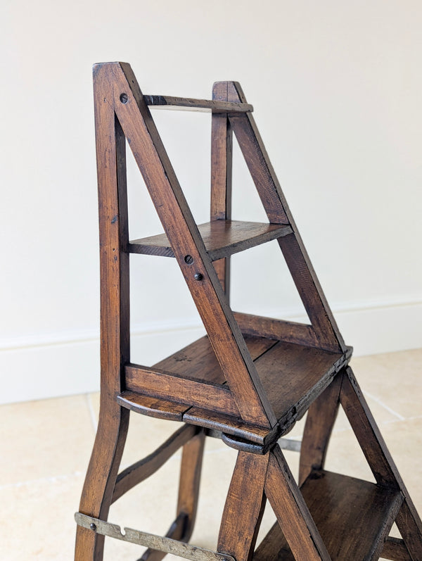 Antique Victorian Oak Metamorphic Library Chair / Steps c.1895