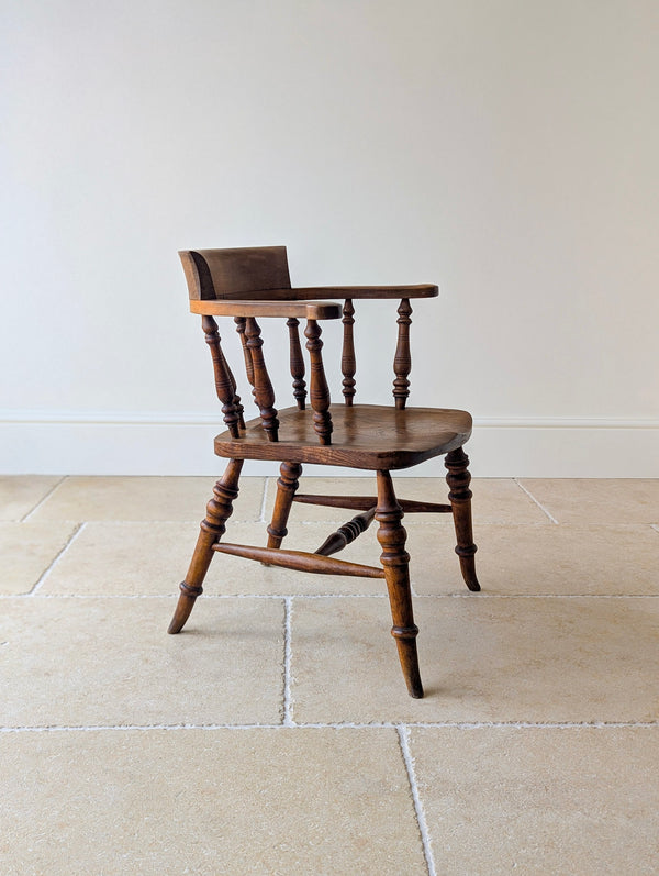 Antique Late Victorian Elm & Beech Captain's Desk Chair c.1880