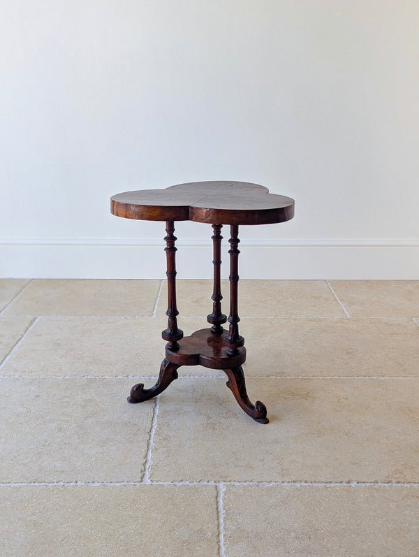Antique Victorian Burr Walnut Trefoil Occasional Table c.1860