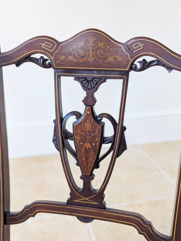 Pair of Antique Edwardian Sheraton Revival Mahogany Salon Chairs c.1905