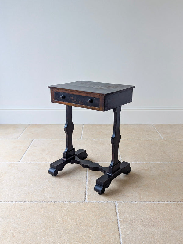 Antique Regency Ebonised Chinoiserie Work Table c.1830