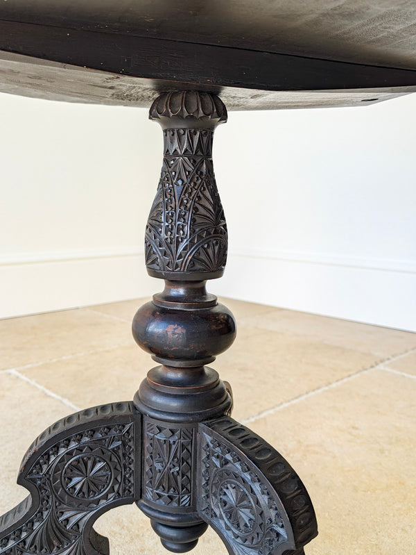 Antique Victorian Anglo-Indian Carved Ebonised Occasional Table c.1890