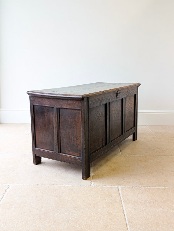 Antique Charles II West Yorkshire Inlaid Oak Coffer c.1680