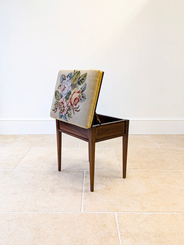 Antique Edwardian Inlaid Mahogany Piano Stool by Jas Shoolbred c.1905