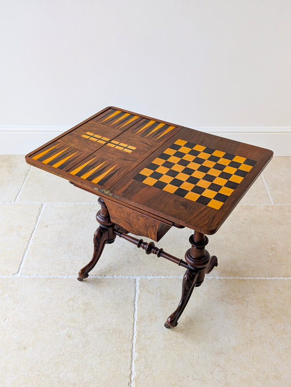 Antique Victorian Burr Walnut Work & Games Table c.1870