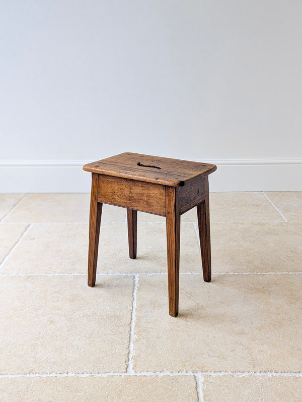 Antique Late 19th Century Country Oak Stool