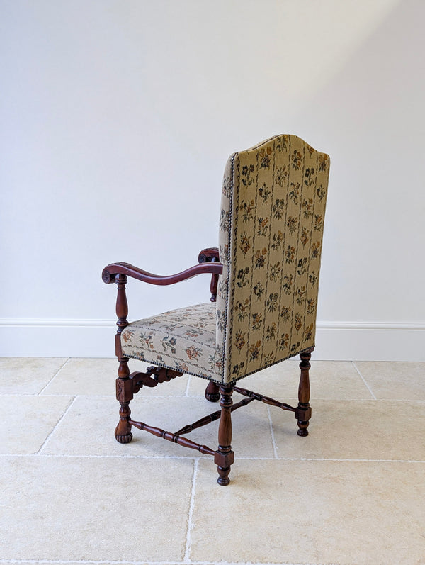 Pair of Antique Victorian Walnut Open Armchairs c.1890