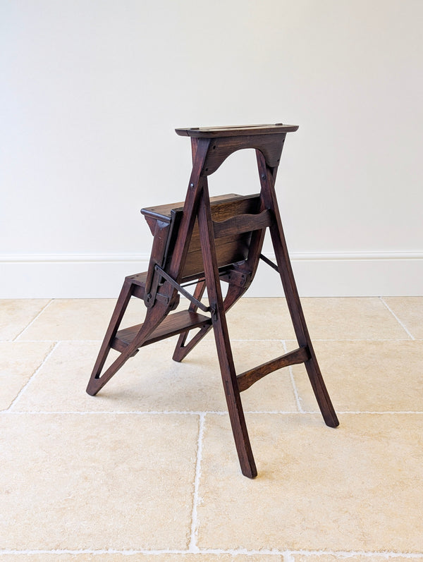 Antique Victorian Oak Arts and Crafts Metamorphic Library Chair / Steps c.1895