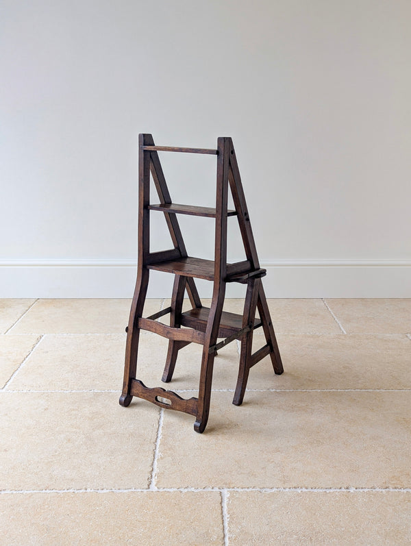Antique Victorian Oak Metamorphic Library Chair / Steps c.1895