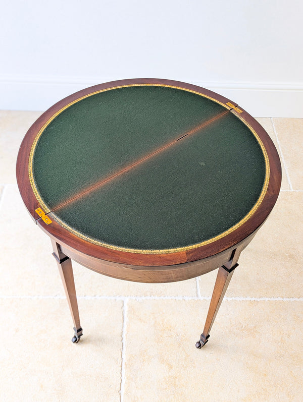Antique Edwardian Mahogany Demilune Fold-Over Card Table c.1905