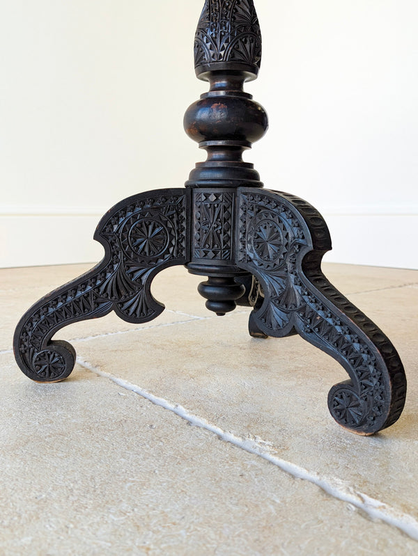 Antique Victorian Anglo-Indian Carved Ebonised Occasional Table c.1890
