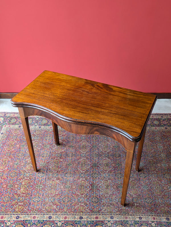 Antique Mid 19th Century Mahogany Serpentine Fold Over Tea Table