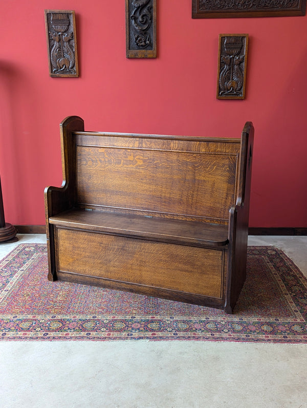 Antique Early 20th Century Oak Chapel Pew with Storage