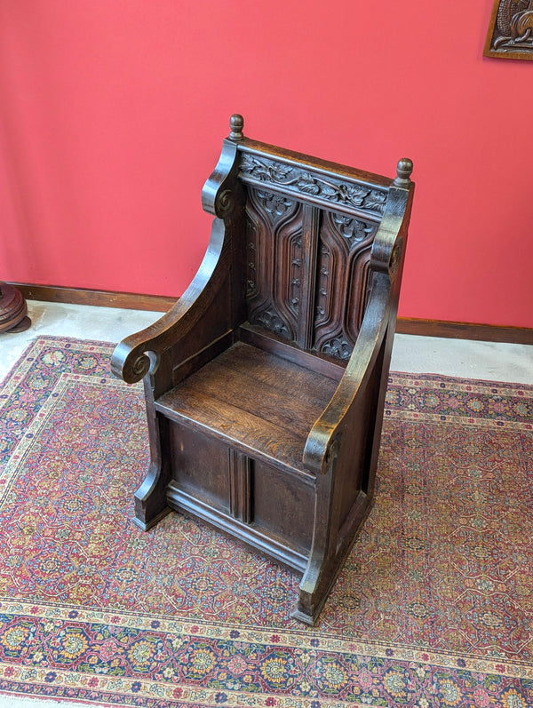 Antique Victorian Oak Throne Hall Chair