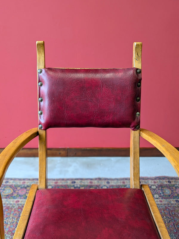 Mid Century Brutalist X-Frame Oak Desk Chair / Elbow Chair