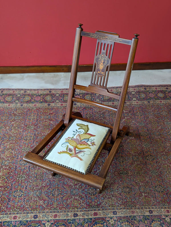 Antique Edwardian Inlaid Mahogany Folding Steamer / Campaign Chair