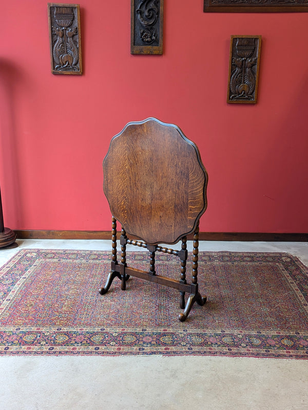 Antique Early 20th Century Oak Bobbin Leg Folding Coaching Table