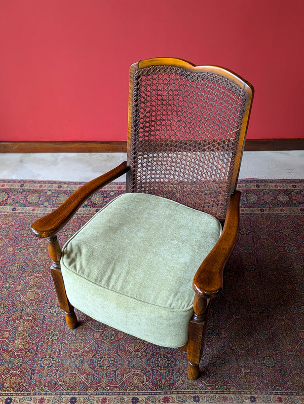 Antique 1920’s Art Deco Walnut Cane Back Easy Chair / Cocktail Chair