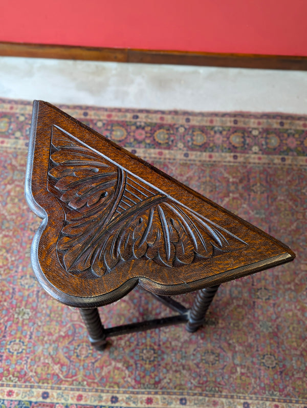 Antique Victorian Carved Oak Bobbin Drop Leaf Occasional Table