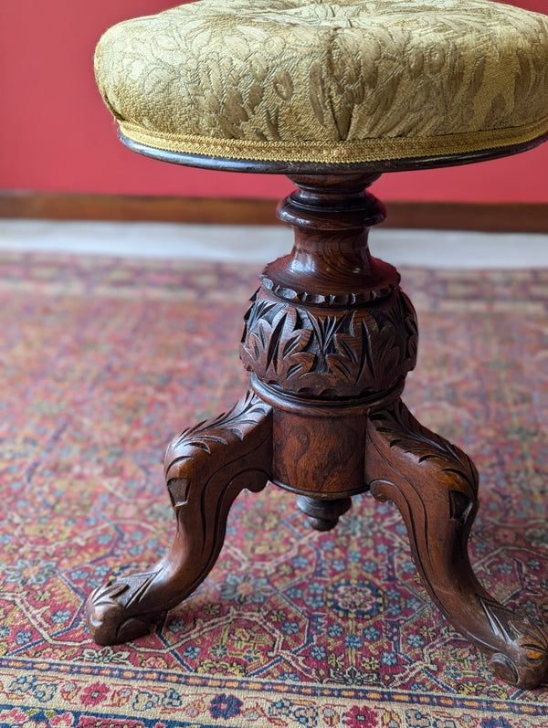 Antique 19th Century Rosewood Rise & Fall Circular Piano Stool