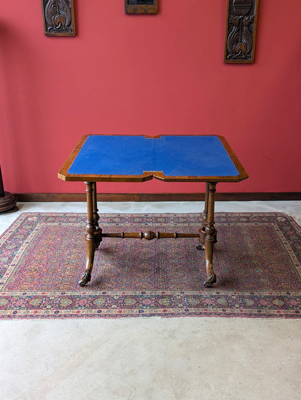 Antique Victorian Burr Walnut Fold Over Card Table