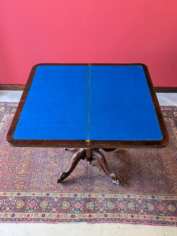 Antique Victorian Rosewood Fold Over Card Table