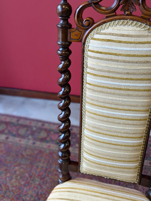 Antique 19th Century Carved Walnut Upholstered Hall Chair