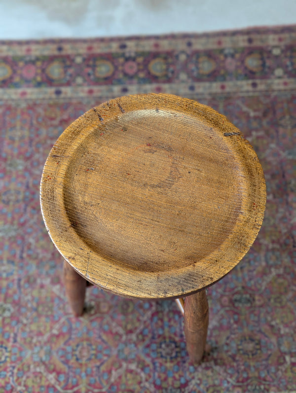 Antique Victorian Elm Dish Seat Stool