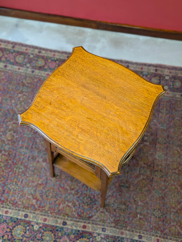 Antique Edwardian Oak Occasional Table with Pipe Rack & Cupboard