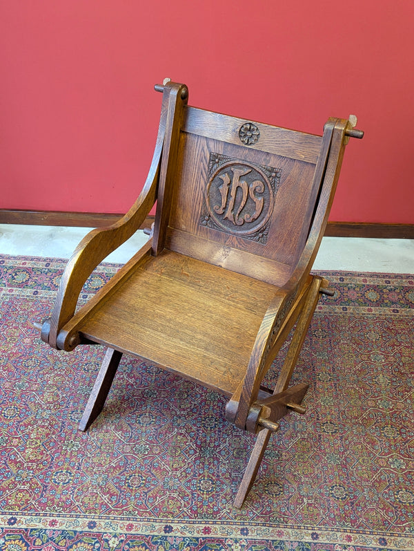 Antique Early 20th Century Oak Ecclesiastical Glastonbury Chair