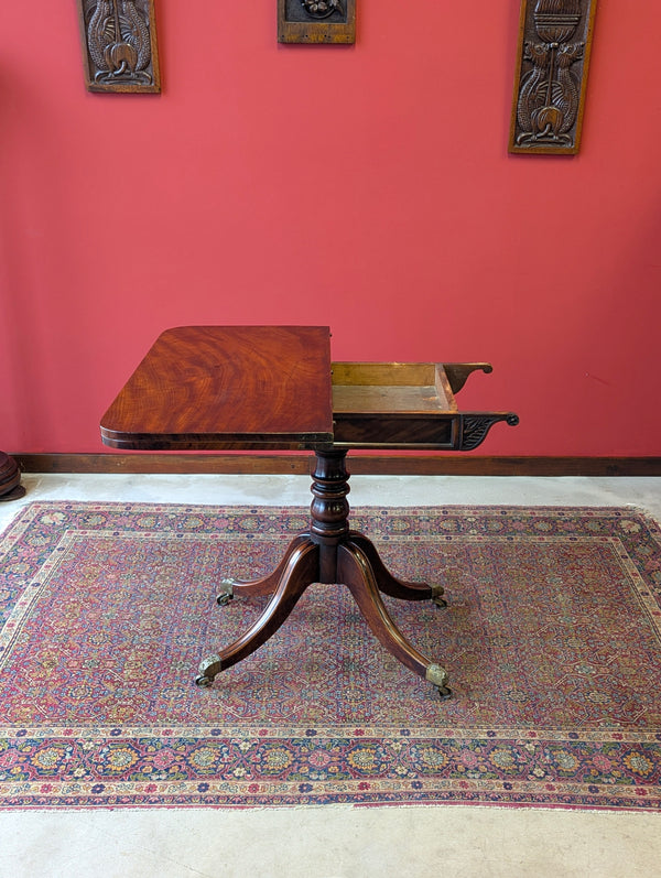 Antique 19th Century Mahogany Fold Over Pedestal Card Table