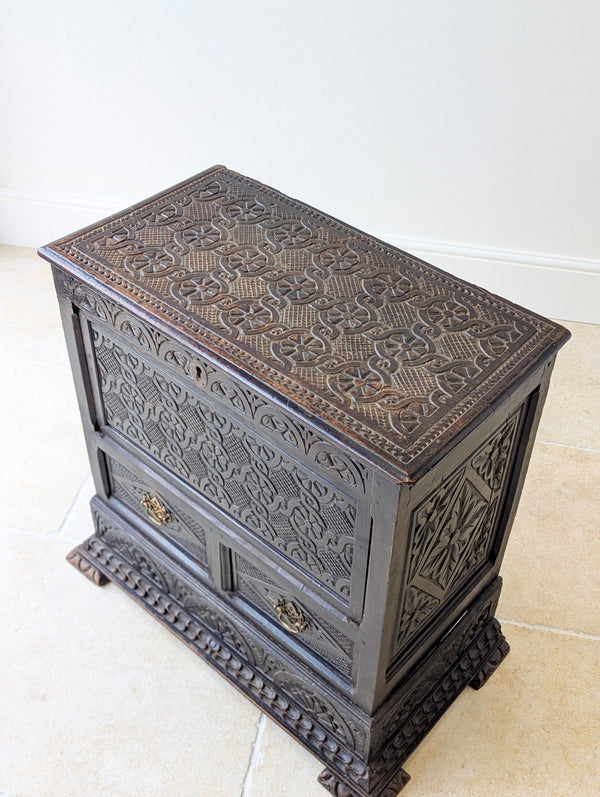 Antique Late 17th Century Carved Oak Mule Chest c.1680