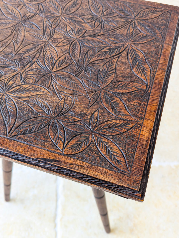 Antique Arts & Crafts Carved Oak Occasional Table c.1900