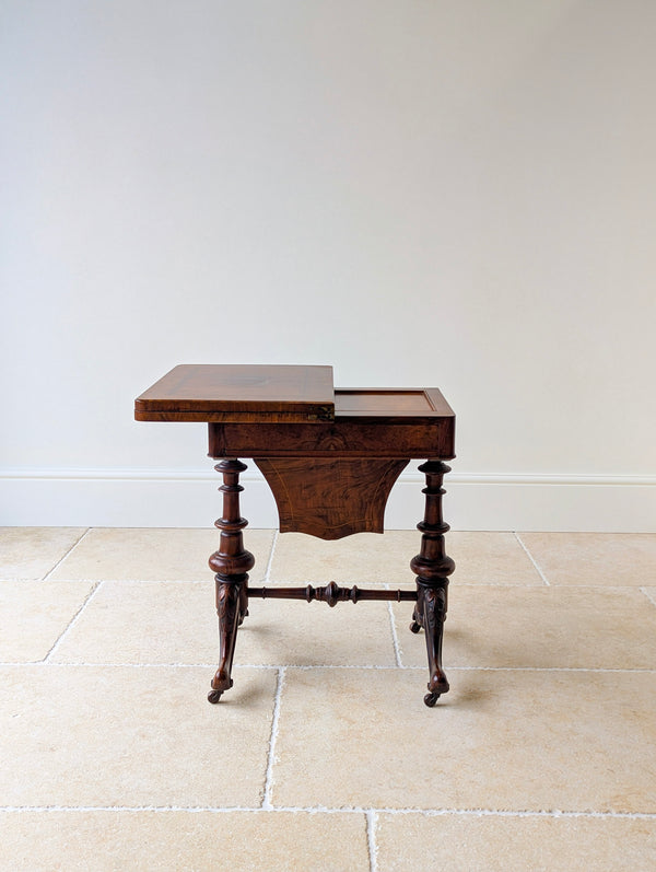 Antique Victorian Burr Walnut Work & Games Table c.1870