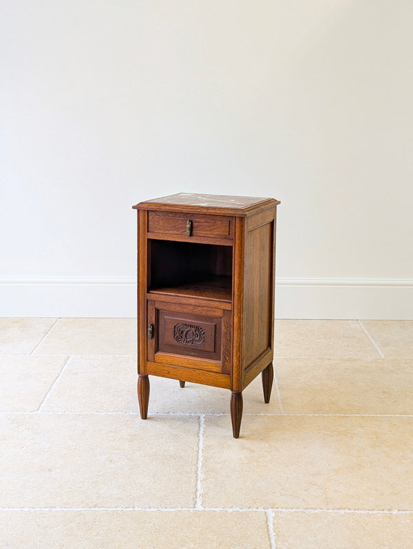 Antique French Oak Bedside Cabinet with Marble Top c.1900