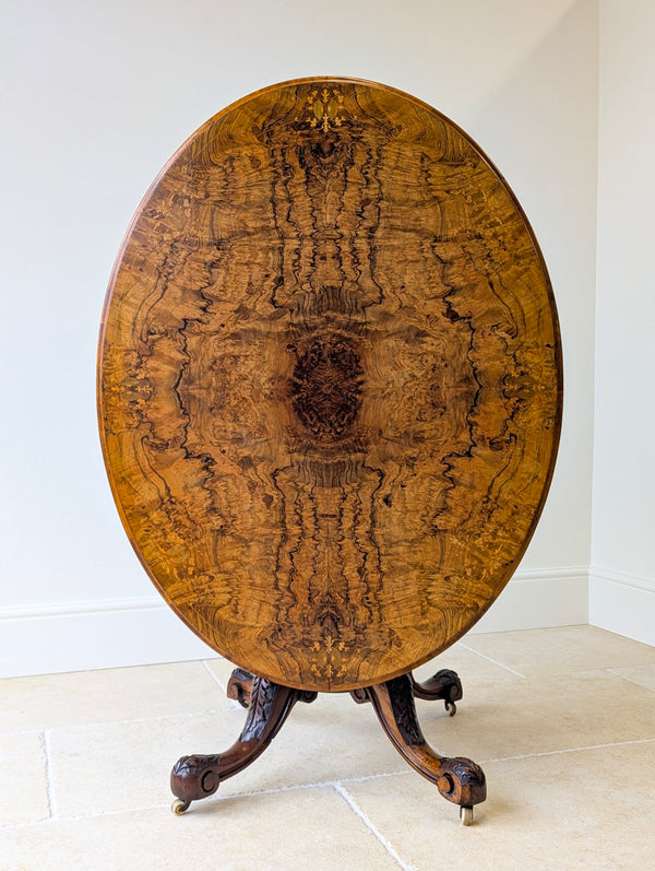 Antique Victorian Burr Walnut Tilt-Top Centre Table c.1860