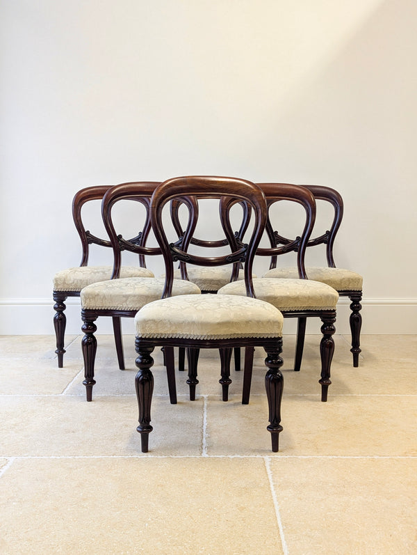 Set of Six Antique Victorian Mahogany Balloon Back Dining Chairs c.1860